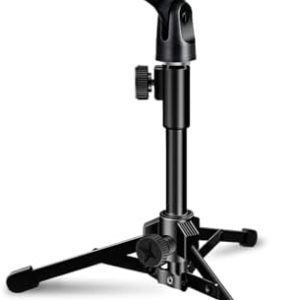 Desktop Mic Stand Portable Foldable Tripod with Mic Clip Holder and 5/8" Male to 3/8" Female Screw Adjustable Microphone Stand.